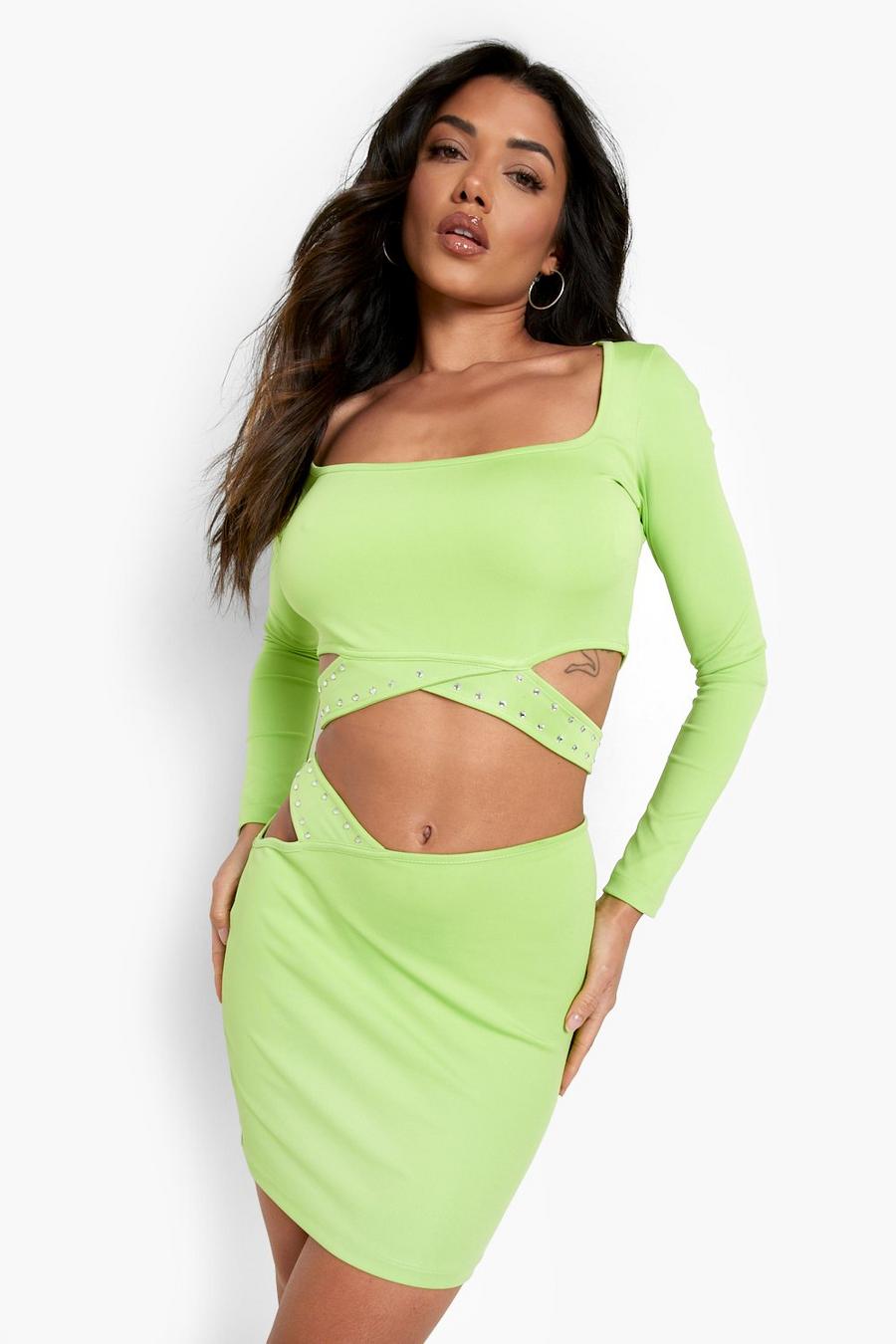 Lime Crop top med strass och cut-out image number 1