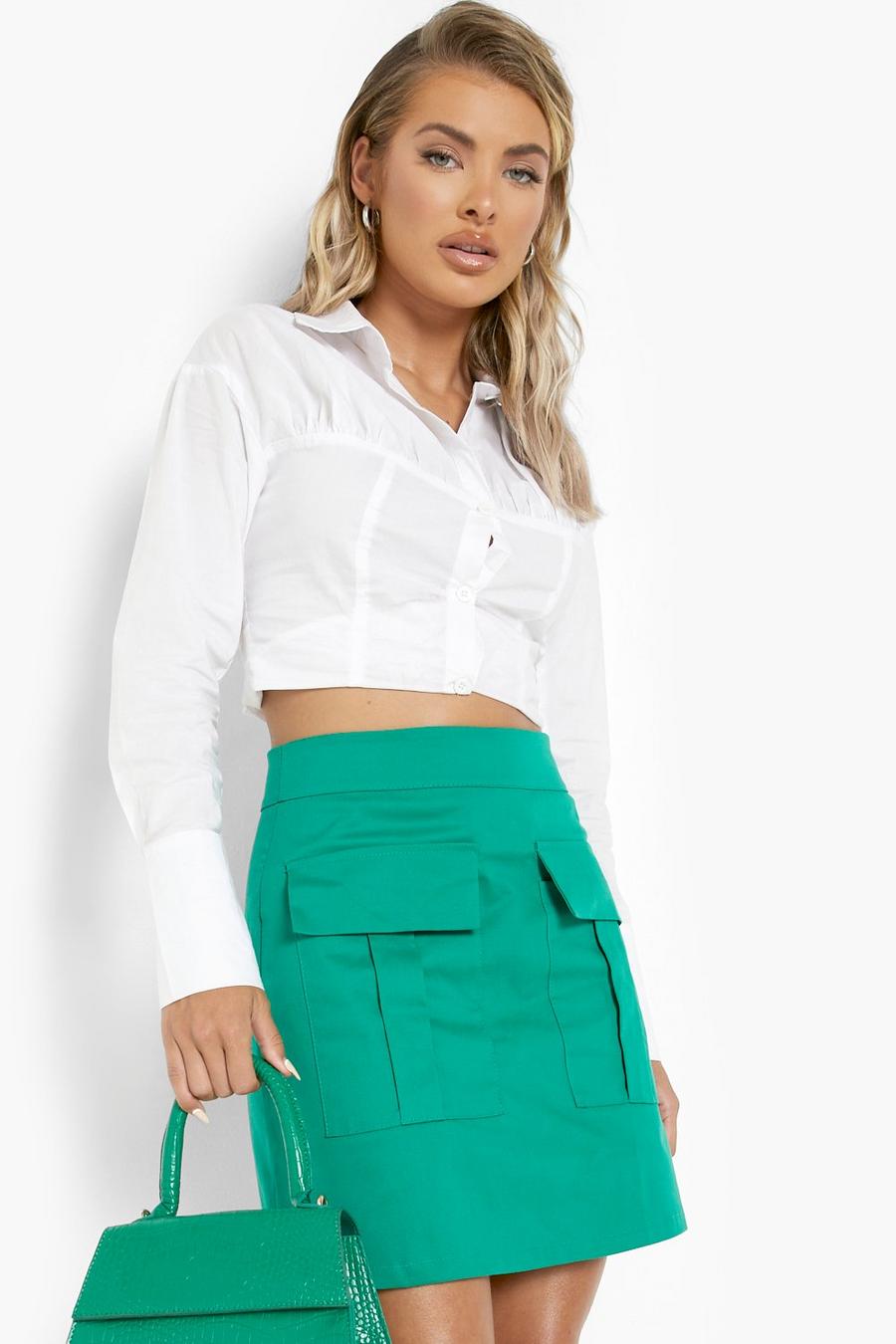 Green grön Cargo Pocket Front A-line Mini Skirt image number 1