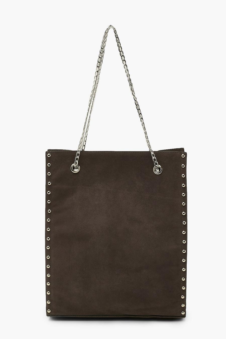 Grey Studded Tote Bag With Chain Detail image number 1