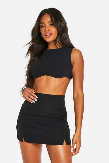 Double Split Front Woven Mini Skirt black