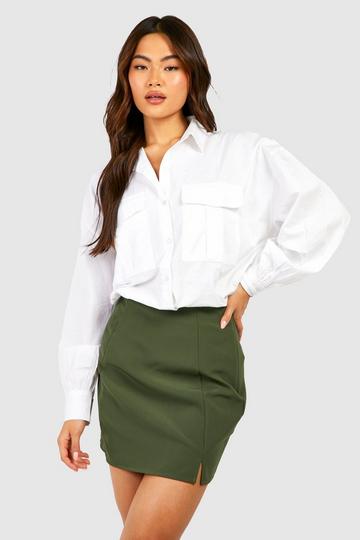 Khaki Double Split Front Woven Mini Skirt