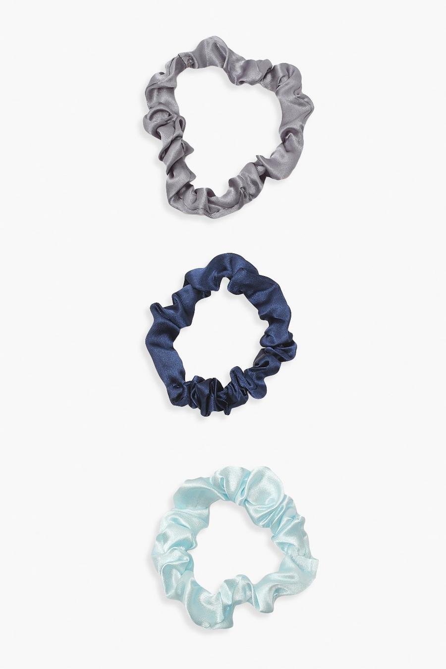 Blue Smala scrunchies i satin - Blå (3-pack) image number 1
