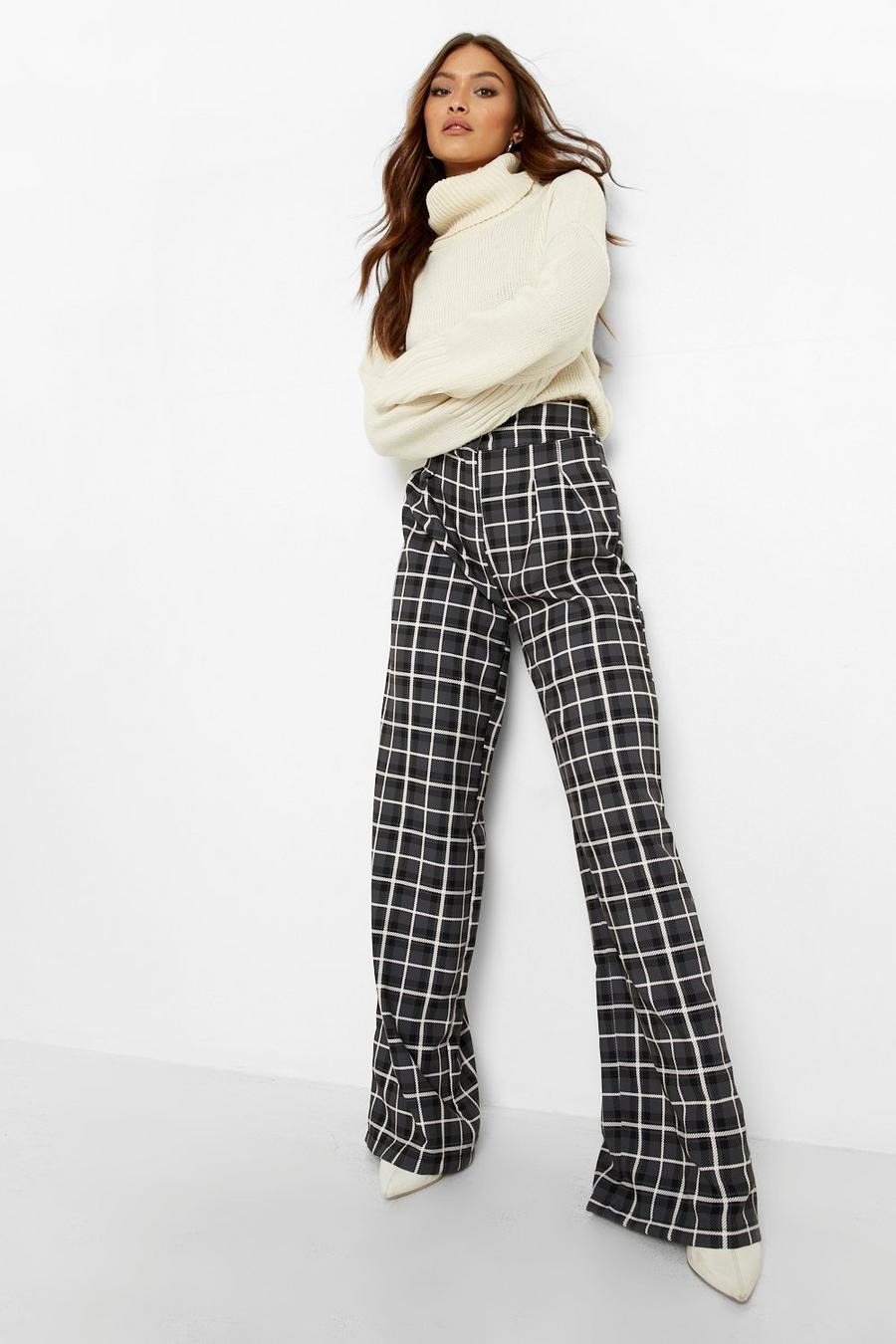 Grey Check High Waisted Woven Formal Pants image number 1