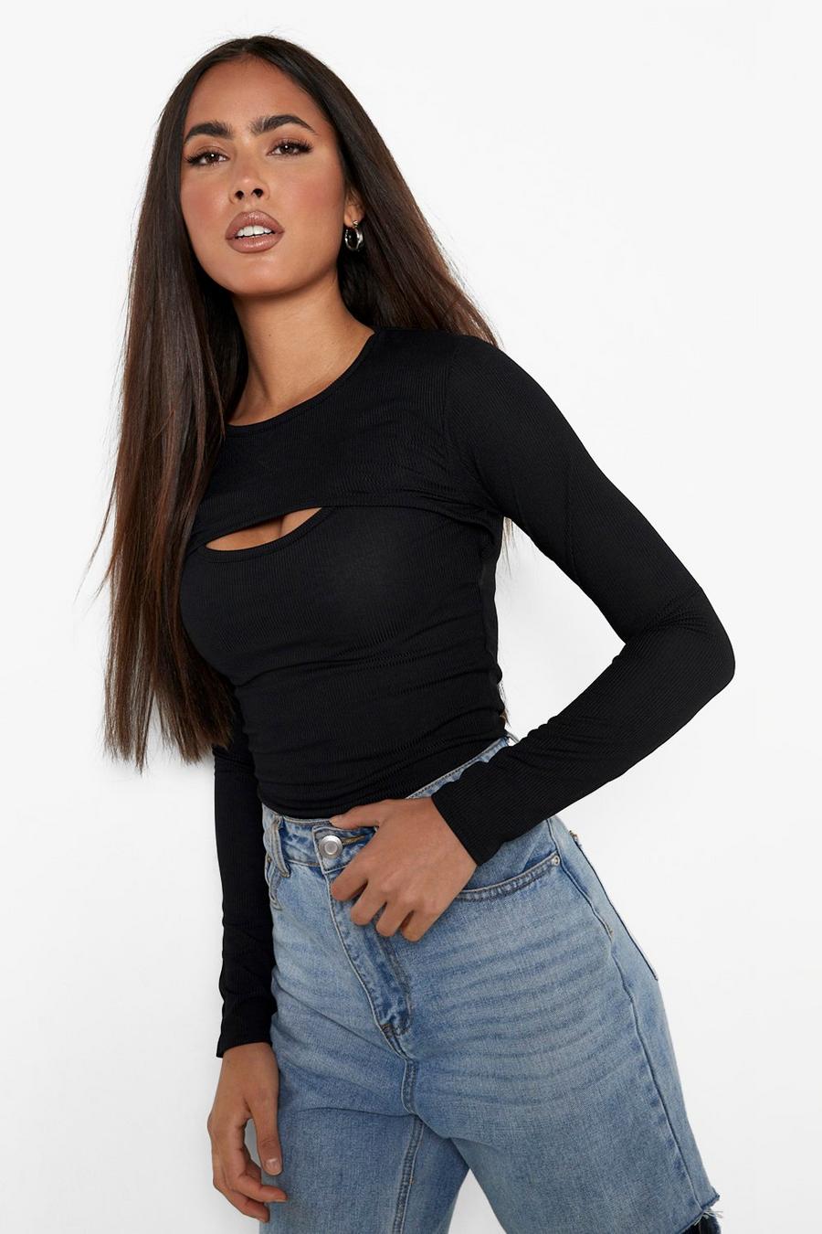 Black negro Ribbed Cut Out Bodysuit