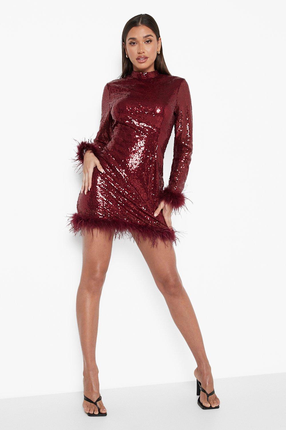 Boohoo red sequin on sale dress