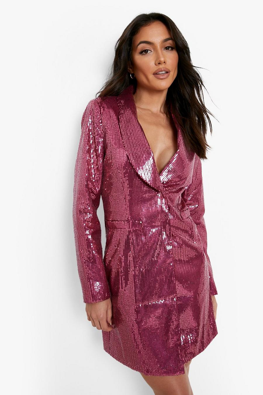 Hot pink Sequin Long Sleeve Blazer Party Dress image number 1
