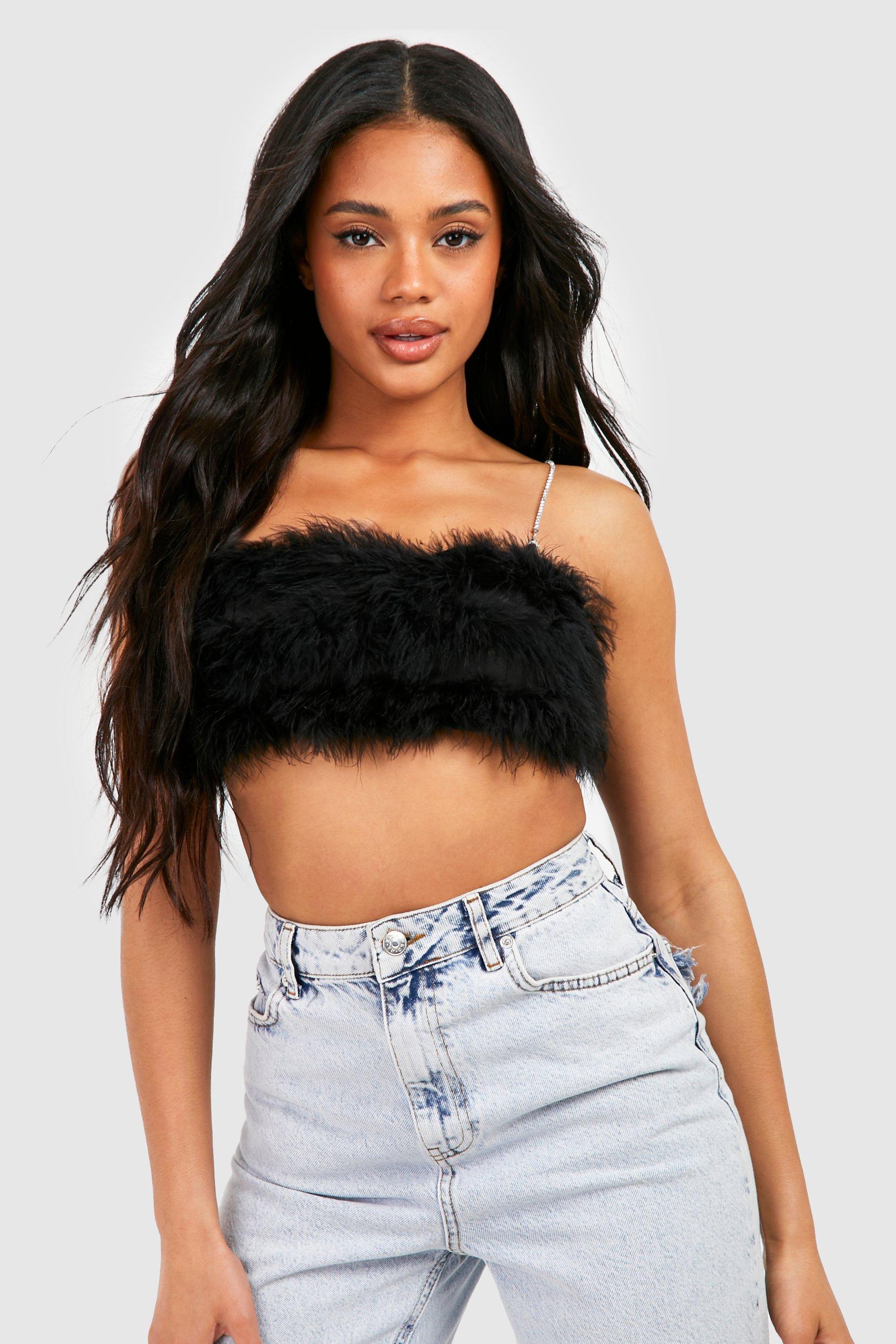Black fur crop top shop