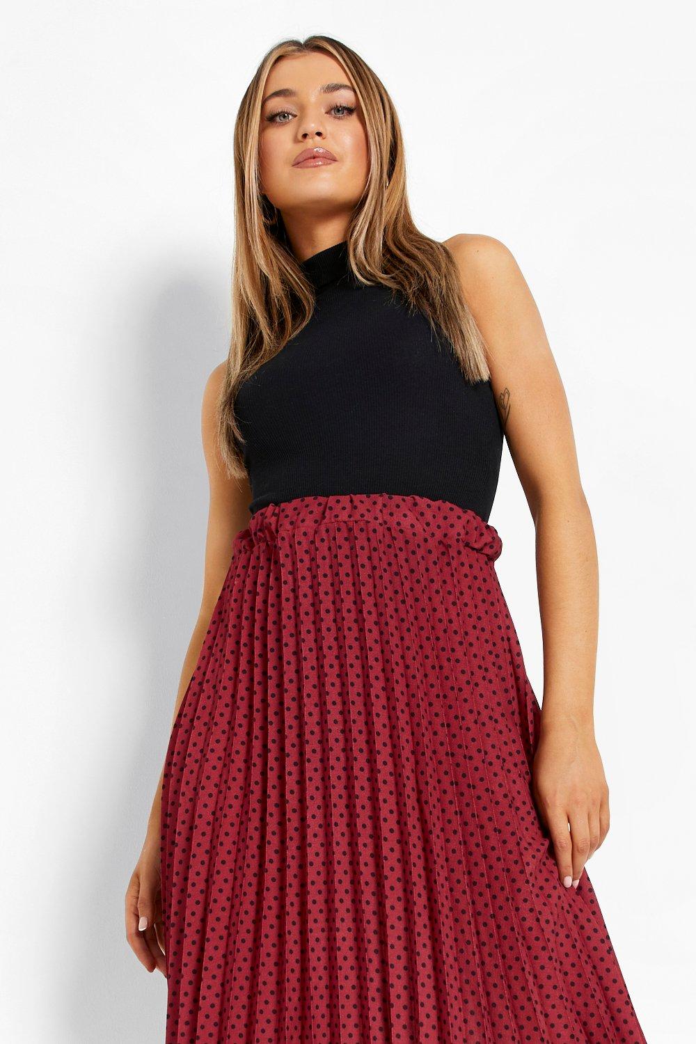 Pleated red polka dot cheap skirt