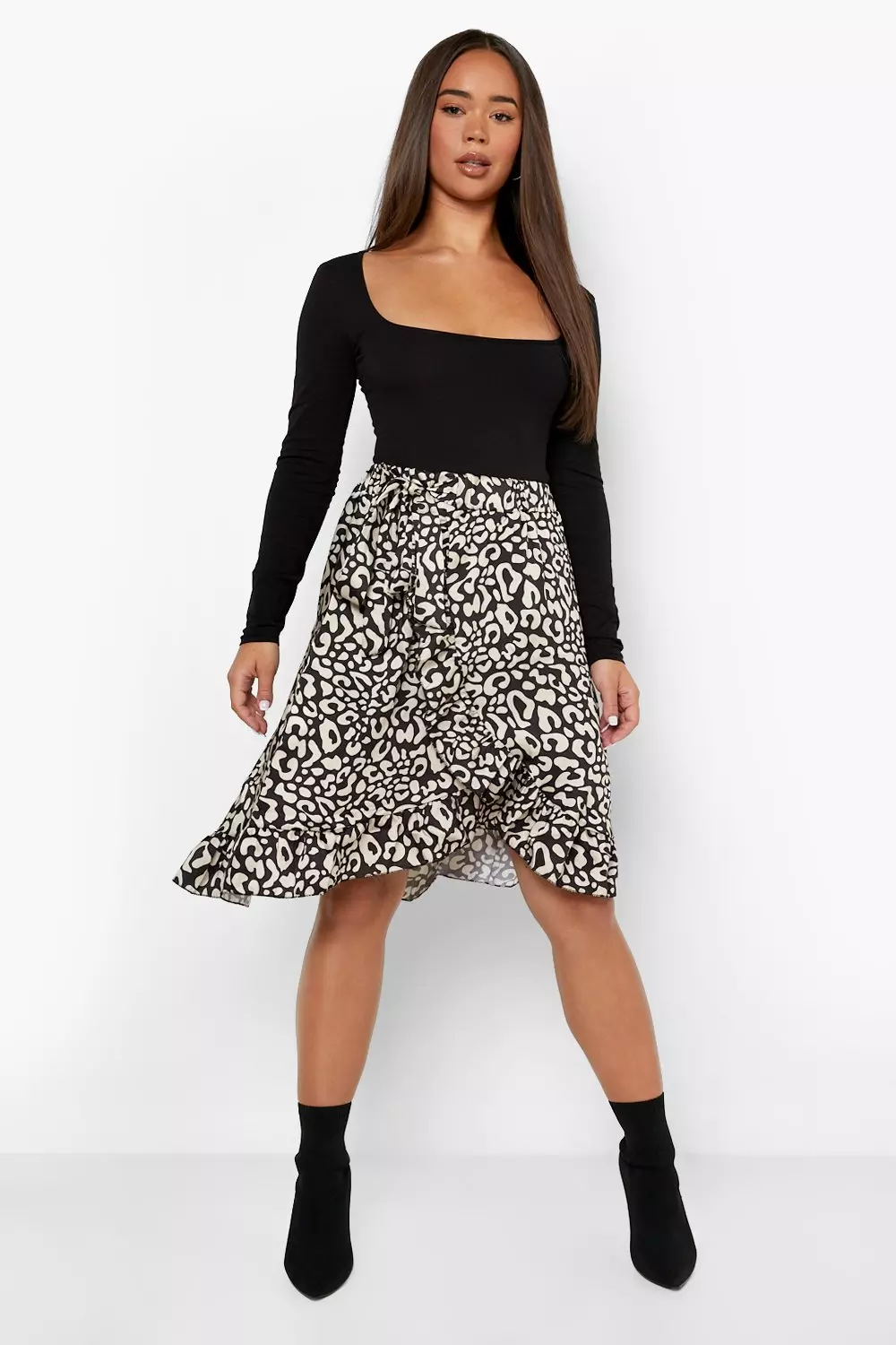 Black leopard print wrap skirt hotsell