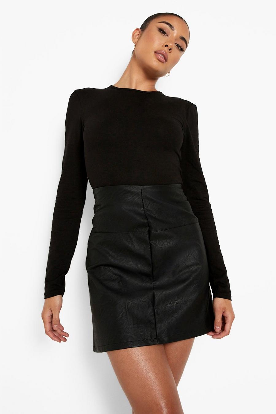 Minifalda de cuero sintético con costuras, Black image number 1