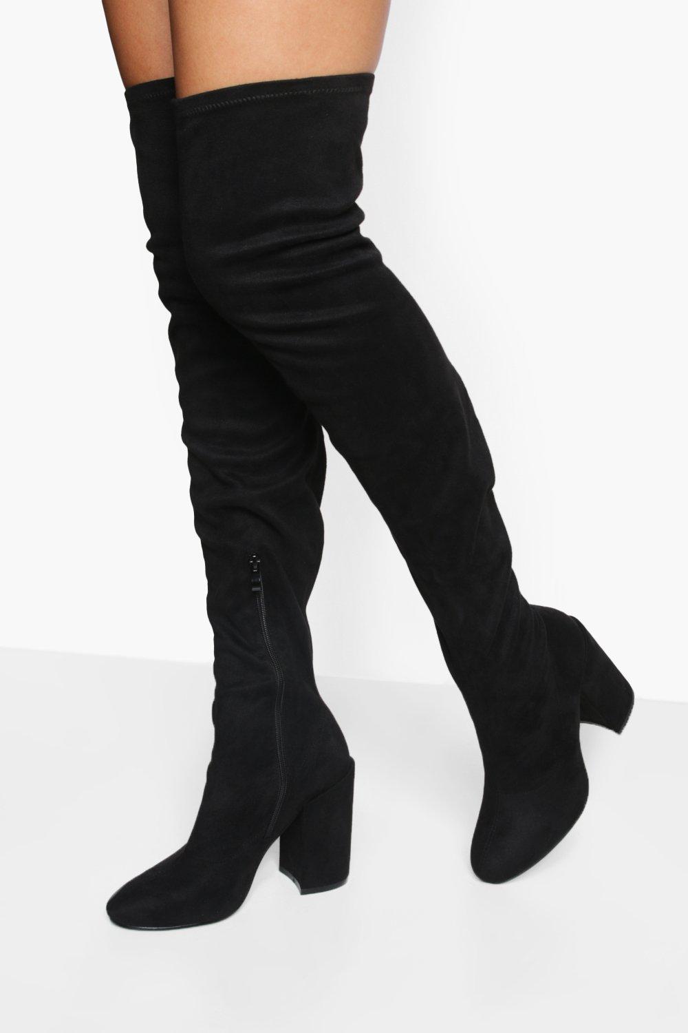 Wide fit heeled on sale knee high boots