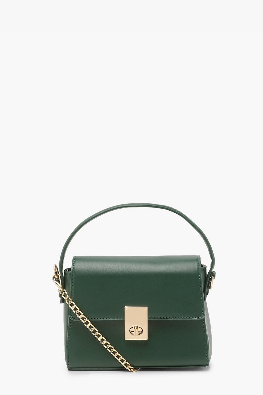 Dark green Smooth Pu Boxy Top Handle Grab Bag image number 1