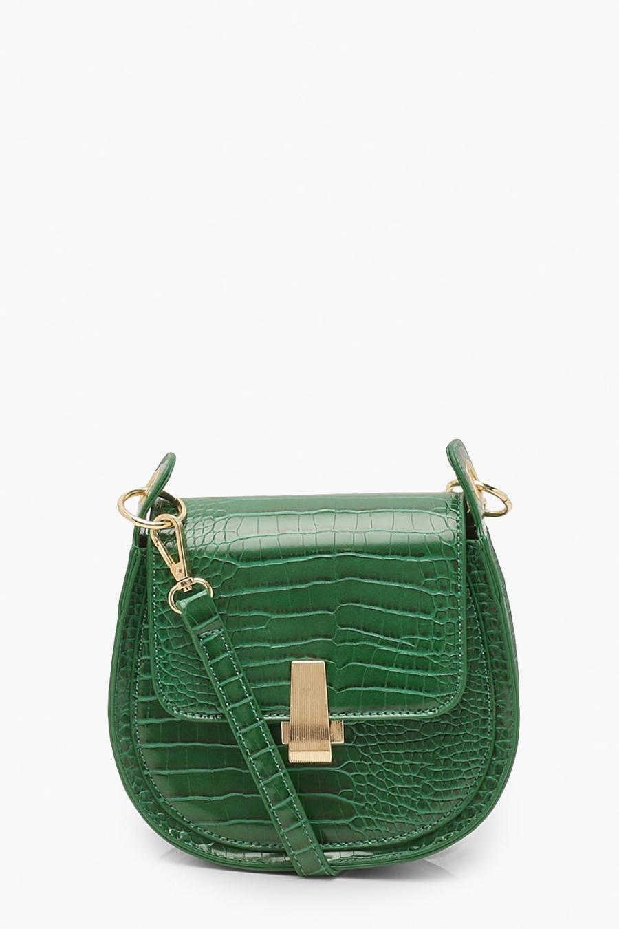 Green Front Clasp Croc Cross Body Bag image number 1