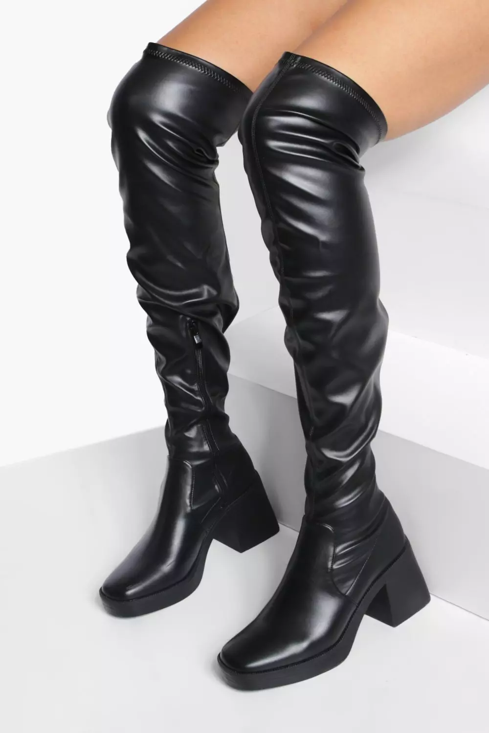 Pu thigh high on sale boots