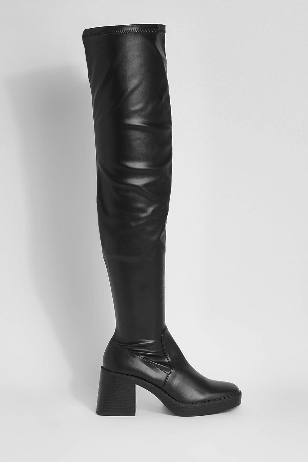 Black pu thigh outlet high boots