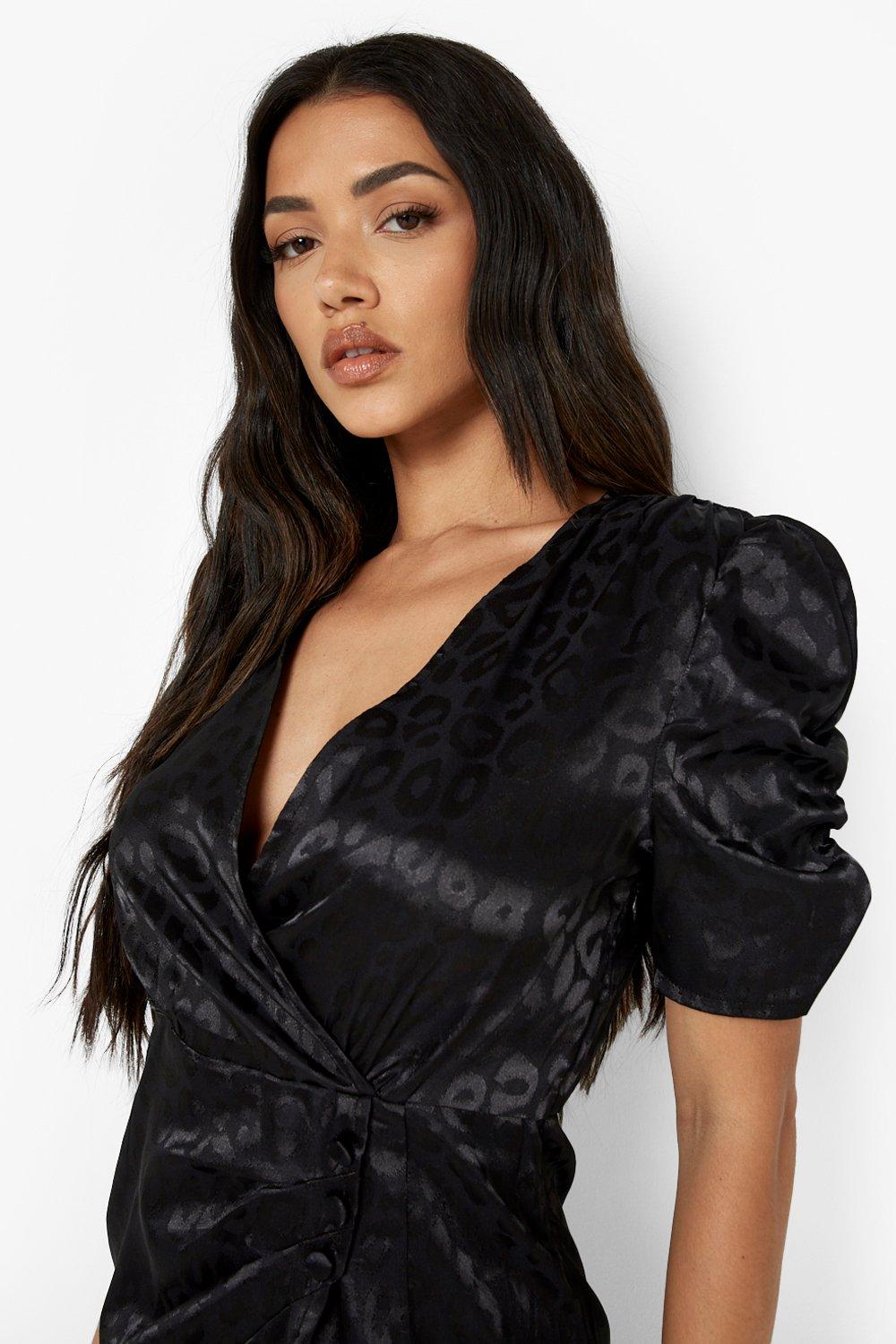 jacquard puff shoulder mini dress