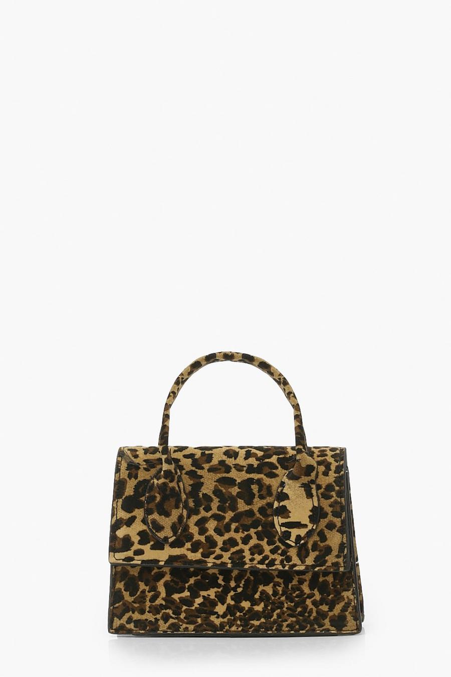Mini sac à main effet daim à motif léopard, Leopard image number 1