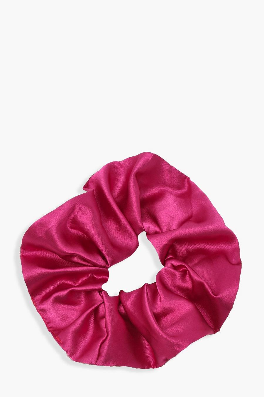Hot pink Scrunchie i satin med strass image number 1