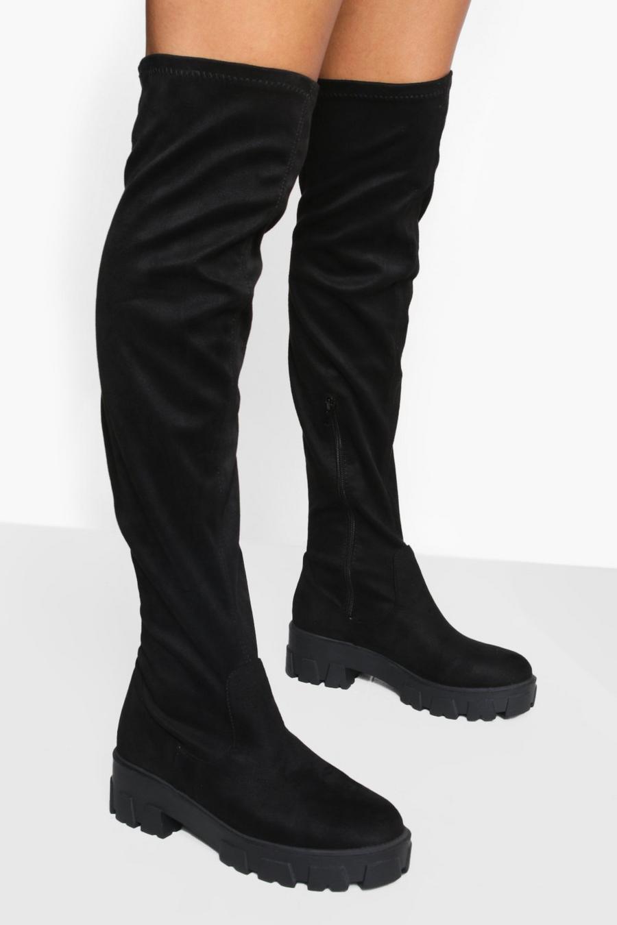 Black svart Wide Fit Over The Knee Boots image number 1