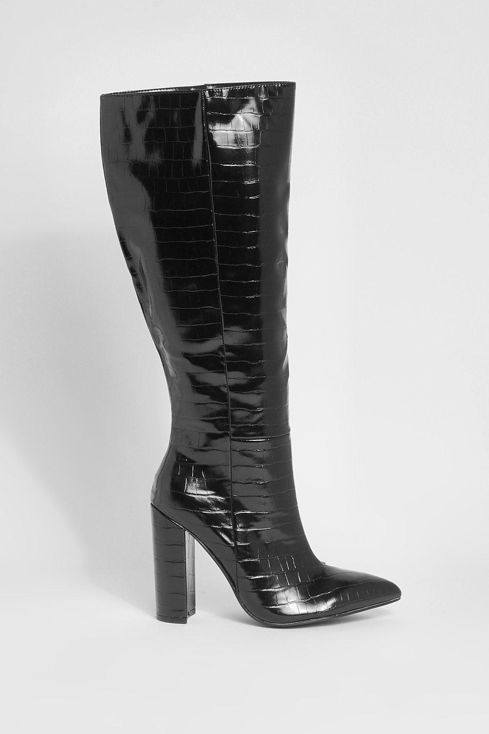 Croc Knee High Heeled Boots