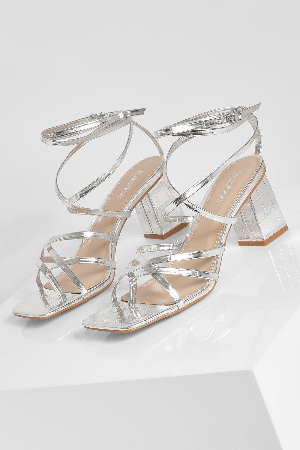 Silver strappy low online heels