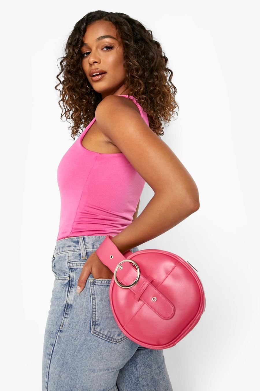 Bright pink Circle Grab Handle Clutch Bag image number 1