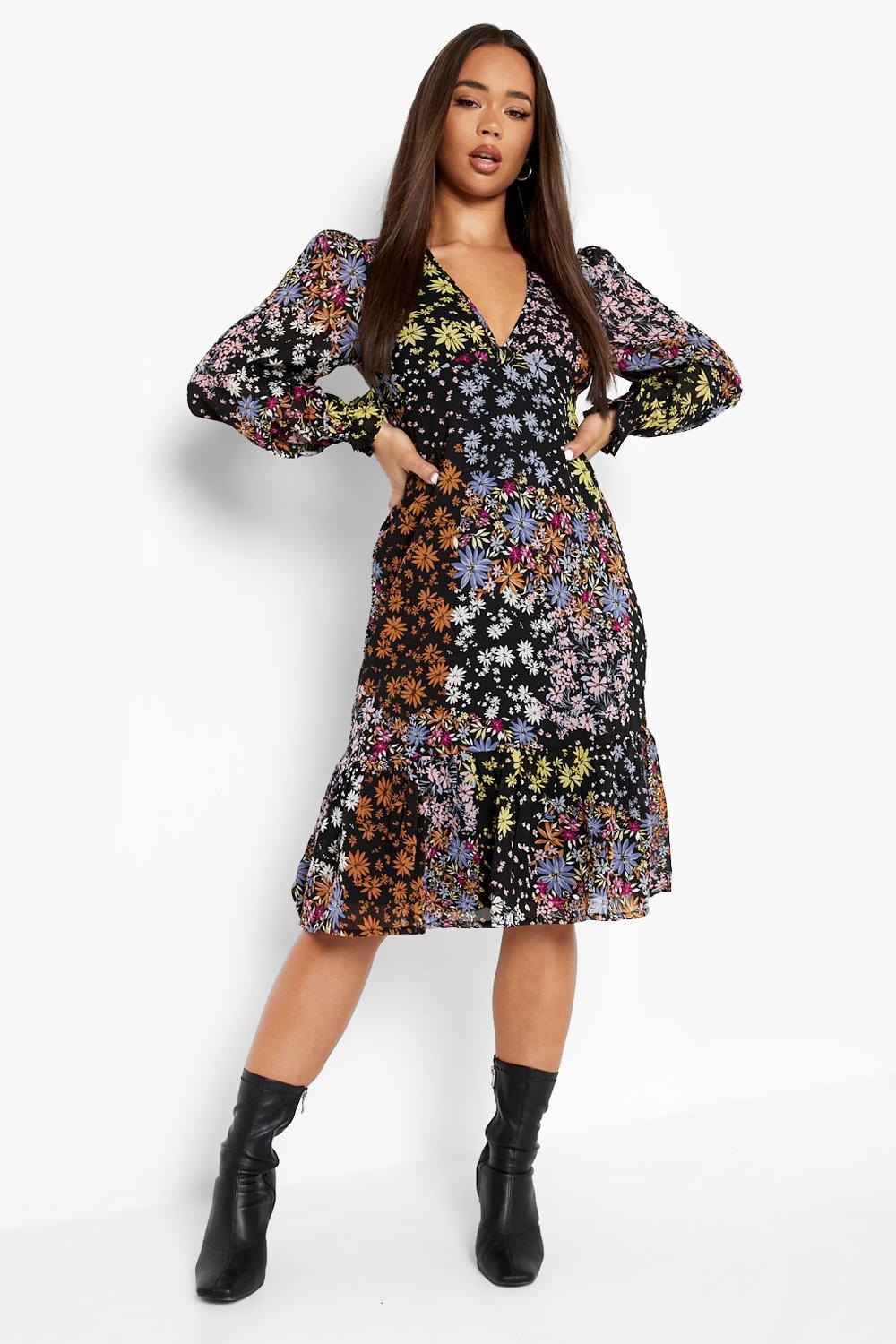 Mixed floral print clearance dress