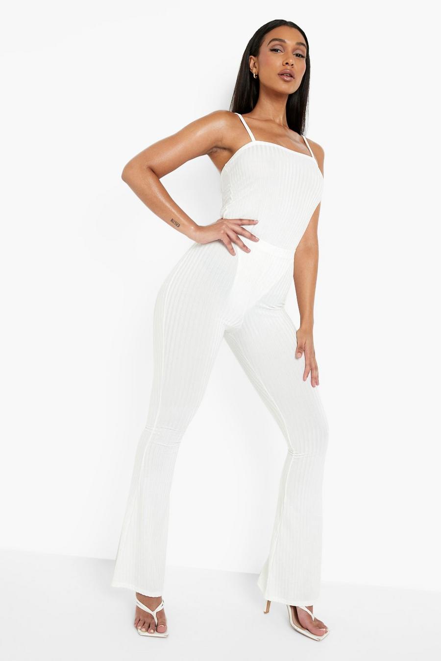 White Ribbed Jersey Flares image number 1