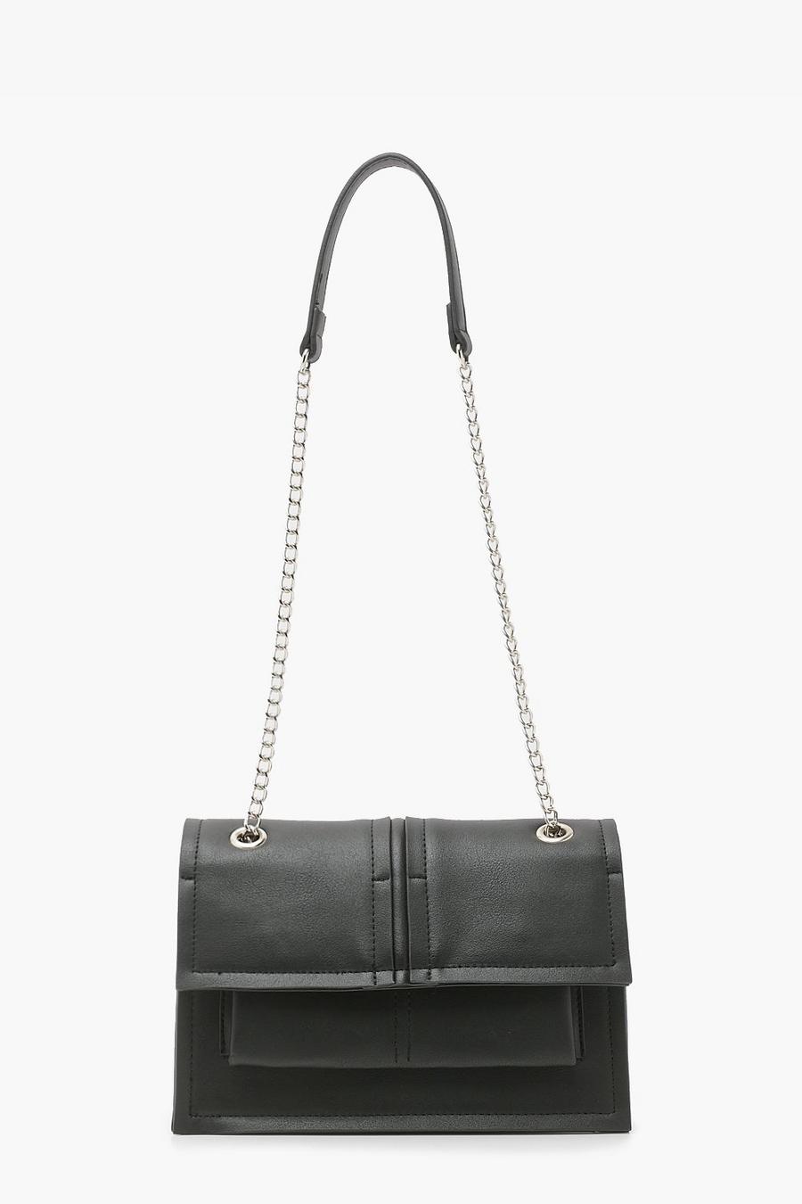 Black Front Pocket Padded Chain Shoulder Bag image number 1