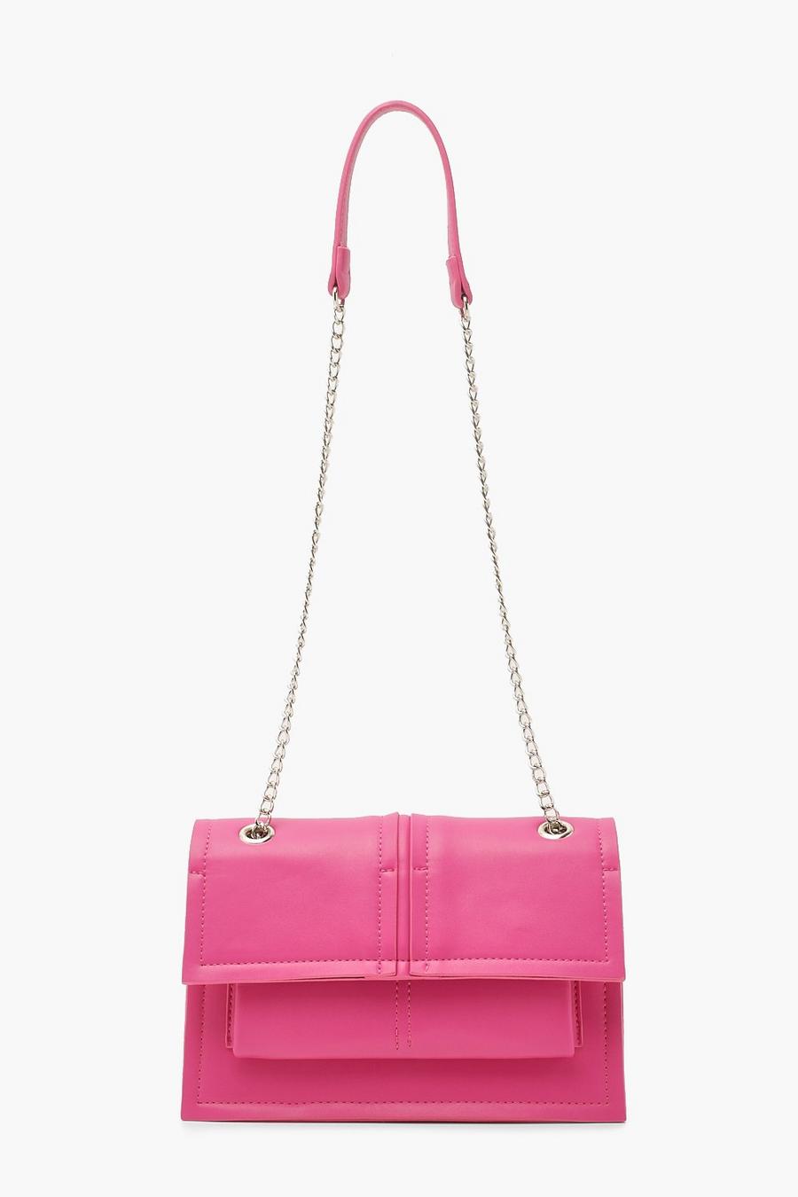 Hot pink Front Pocket Padded Chain Shoulder Bag image number 1