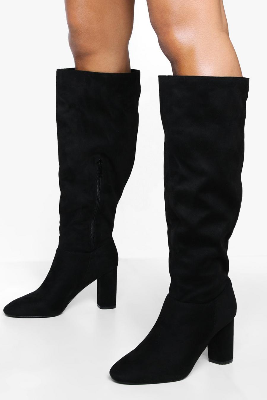 Black negro Wide Fit Block Heel Knee High Boots image number 1