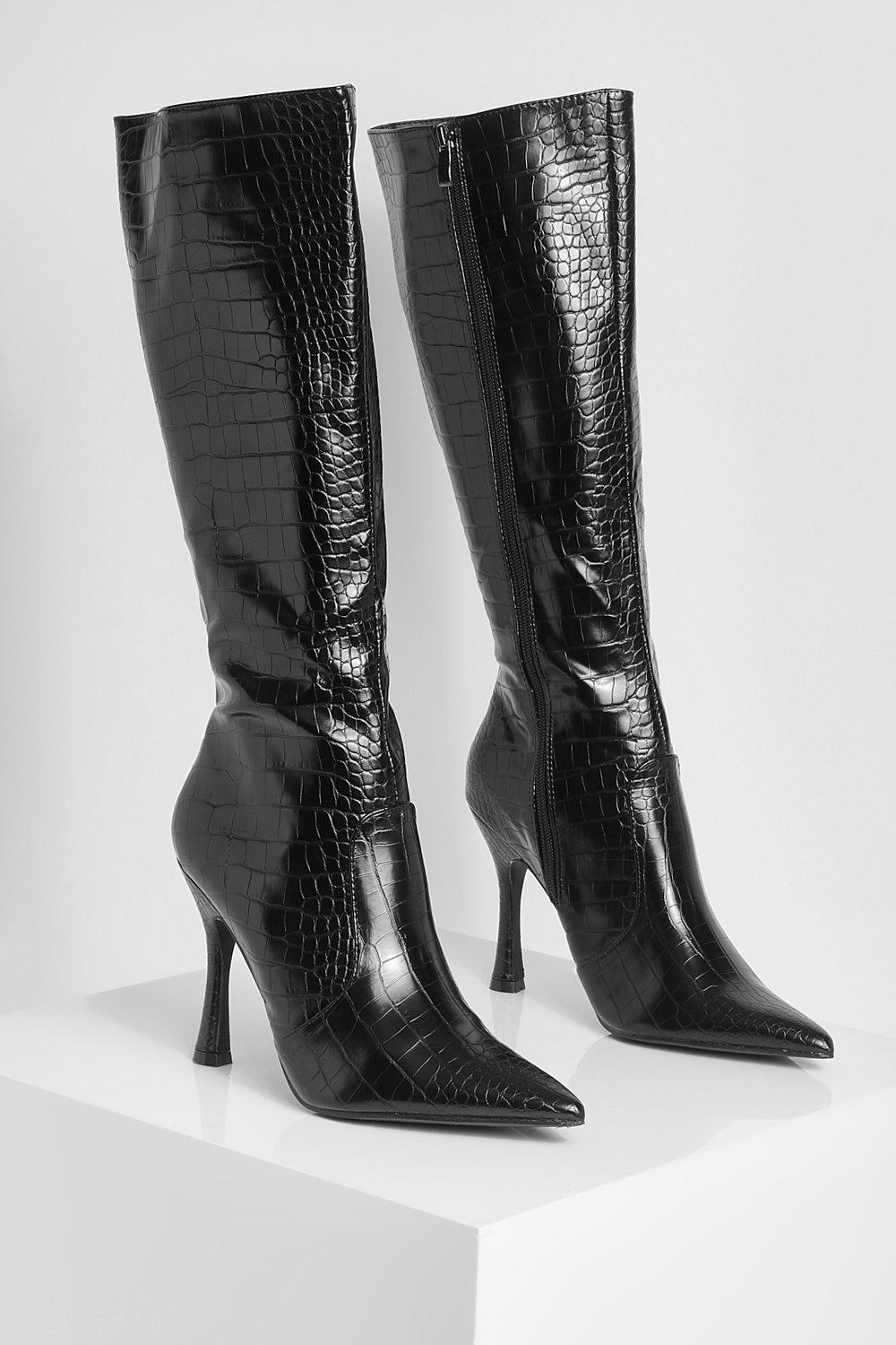 Black knee high online boots croc