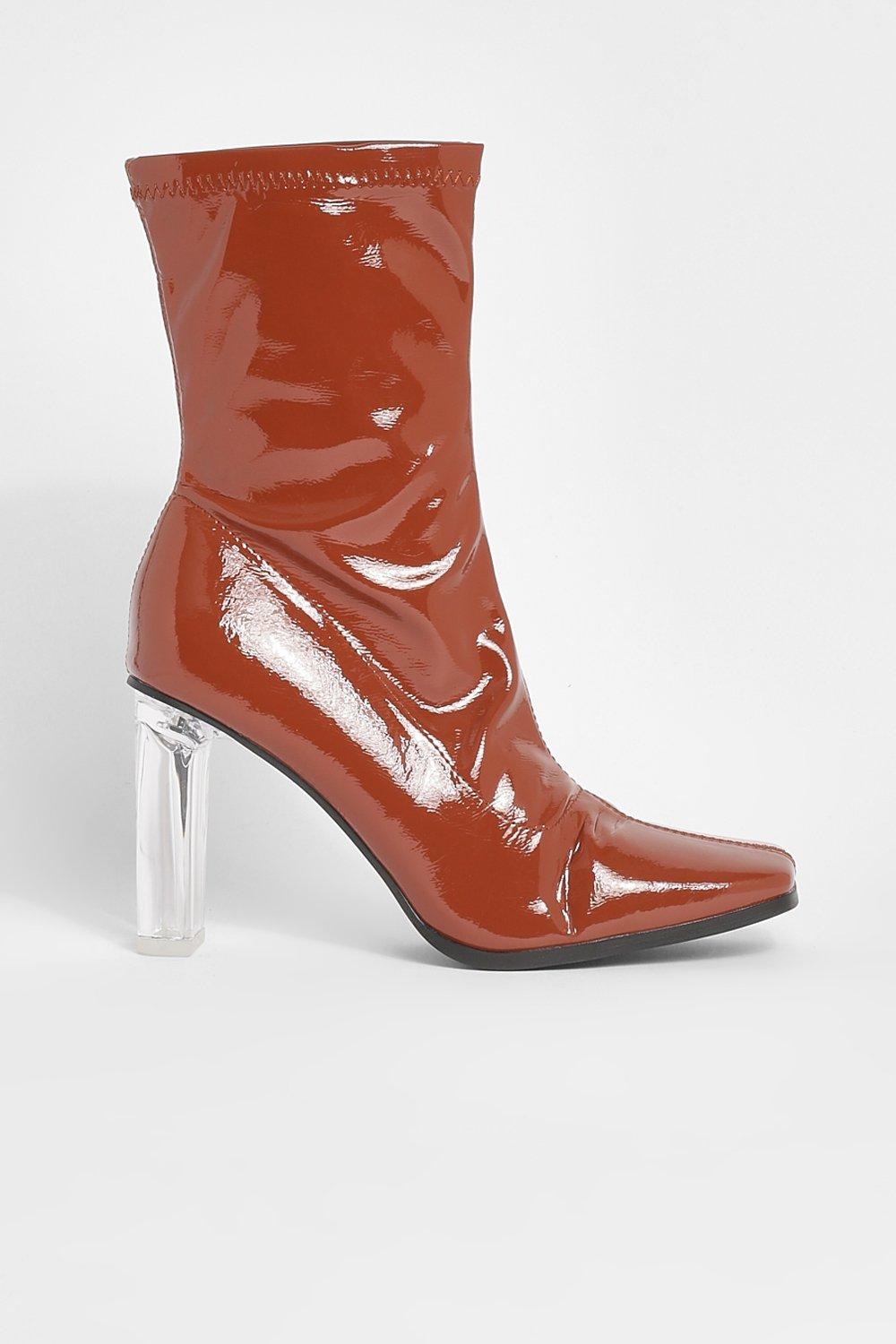 Patent leather boots with sale clear heel