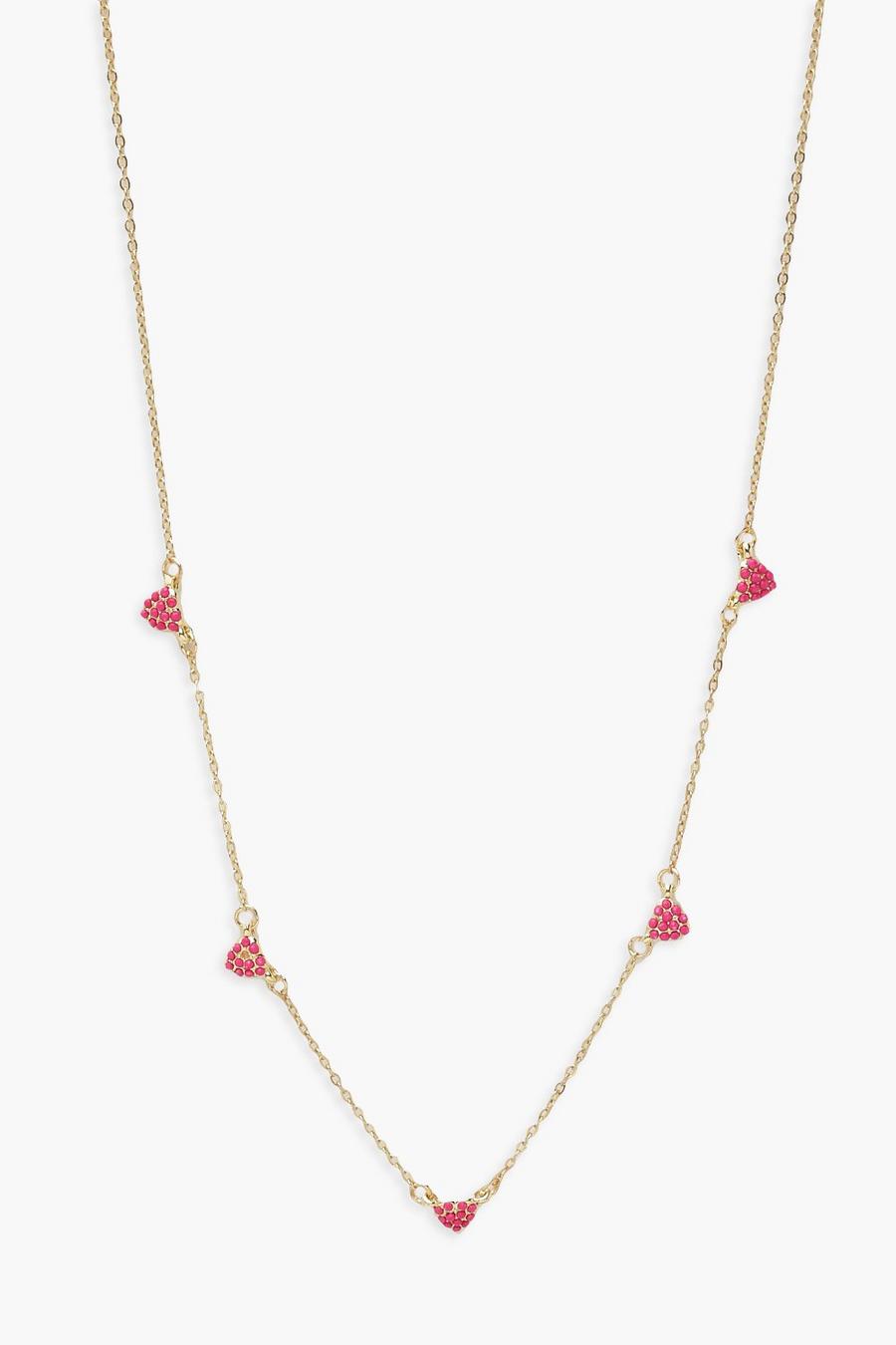 Gold Chokerhalsband med rosa hjärtan i strass image number 1