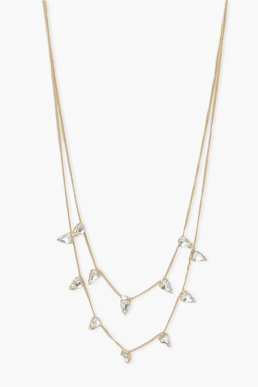 Gold Diamante Tear Drop Choker Necklace image number 1