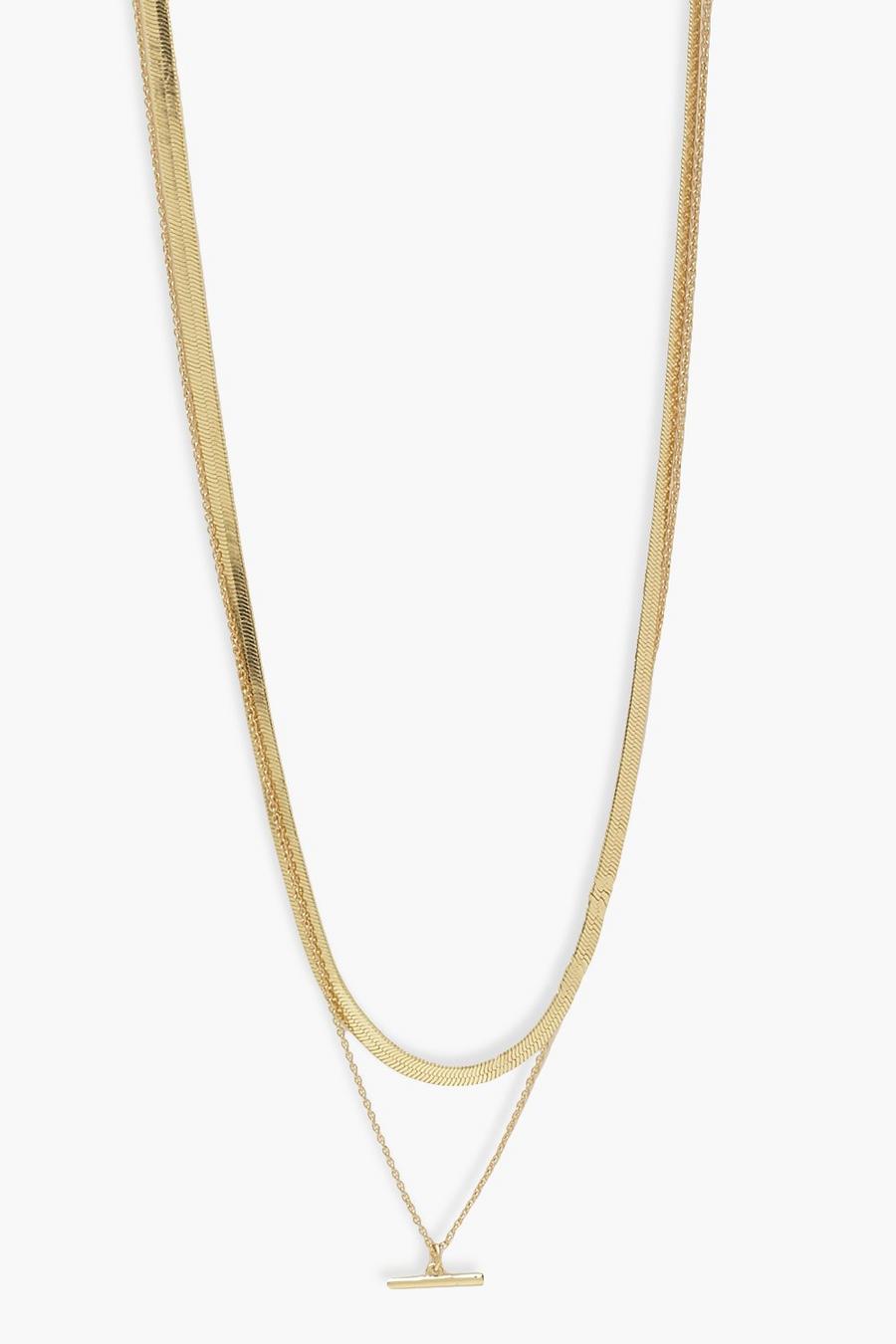 Gold Flat Chain T Bar Layer Necklace image number 1