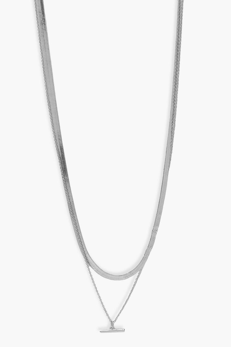 Silver Flat Chain T Bar Layer Necklace image number 1