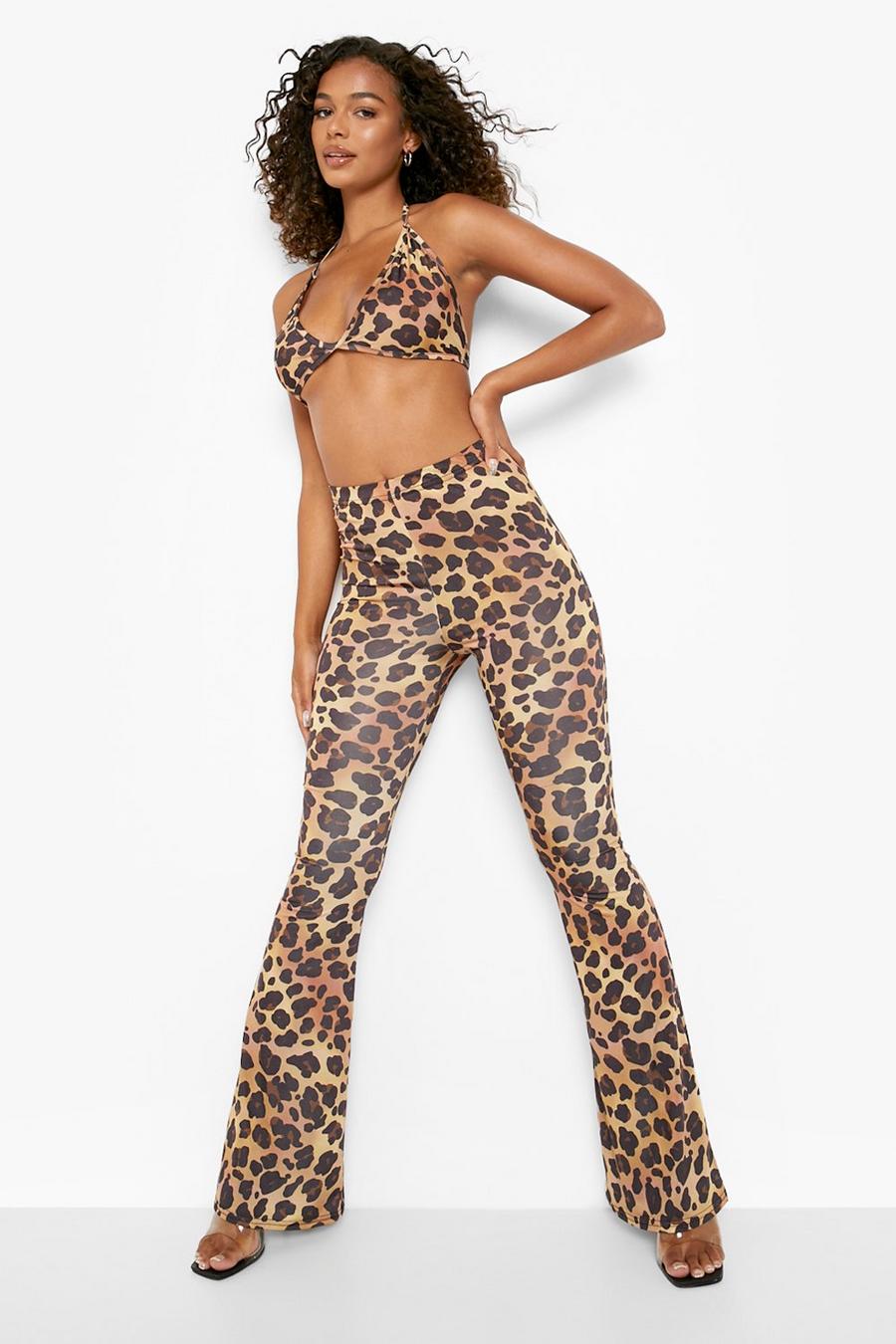 Leopard Halloween Leopardmönstrade byxor med utsvängda ben image number 1