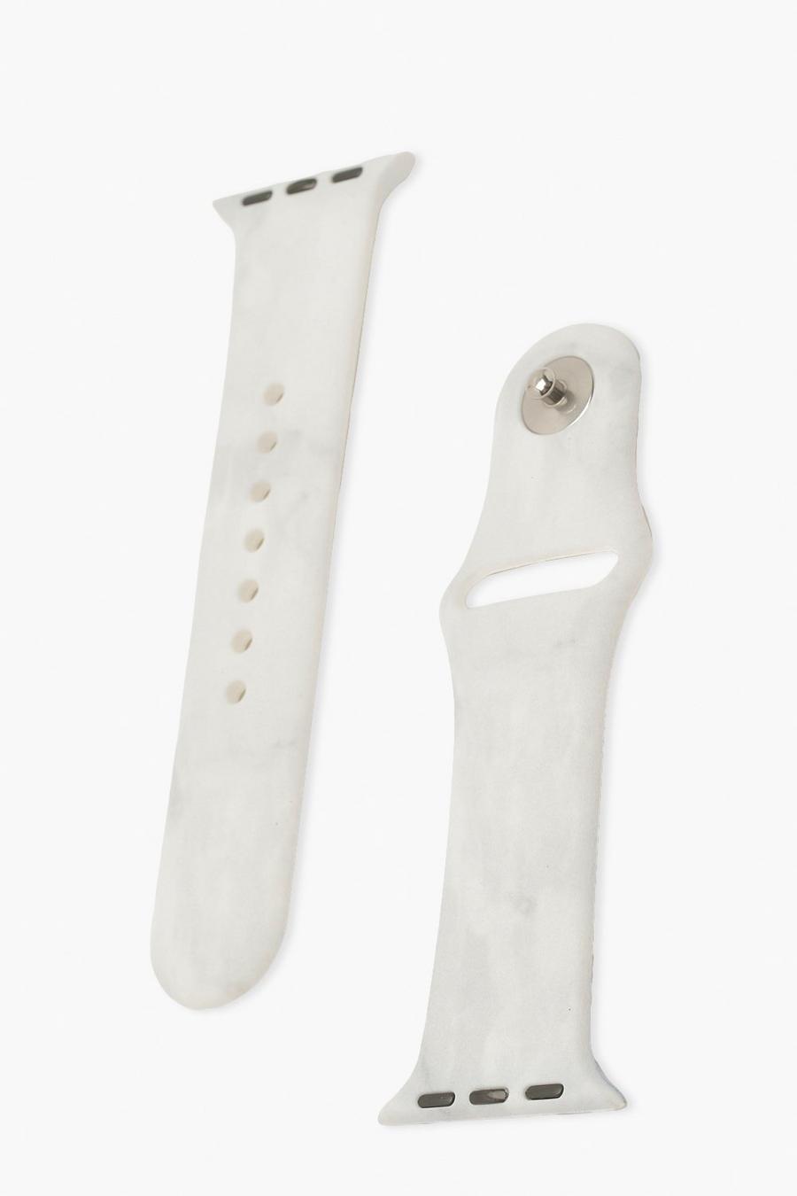 Weißes Sportuhren-Armband mit Marmorprint, White image number 1