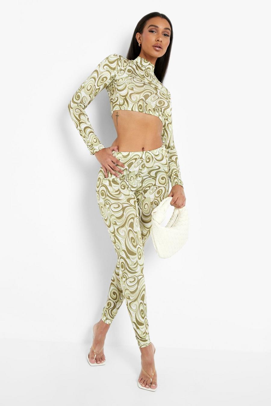 Olive green Abstract Slinky Crop & Leggings image number 1