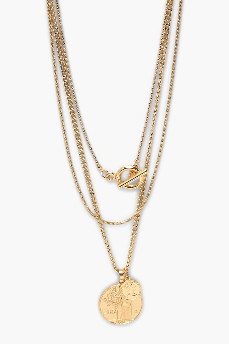 Gold Double Coin Layered Necklace image number 1