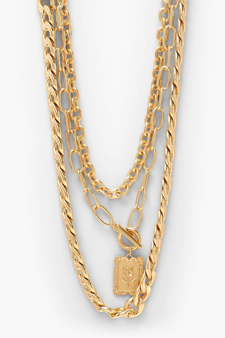 Gold Chunky Chain Tag Layered Necklace image number 1