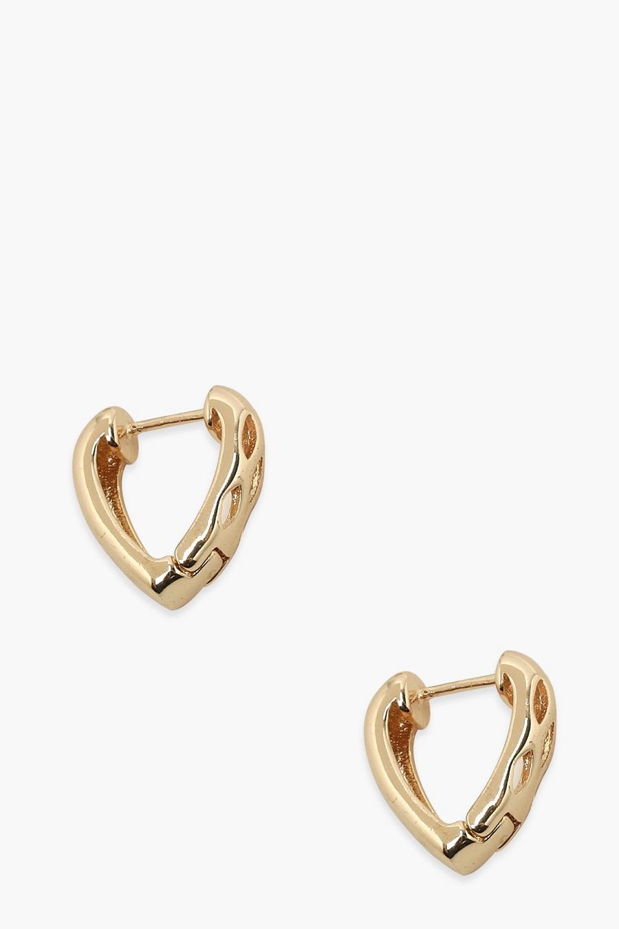 Gold Brass V Cut Out Hoop Earrings image number 1