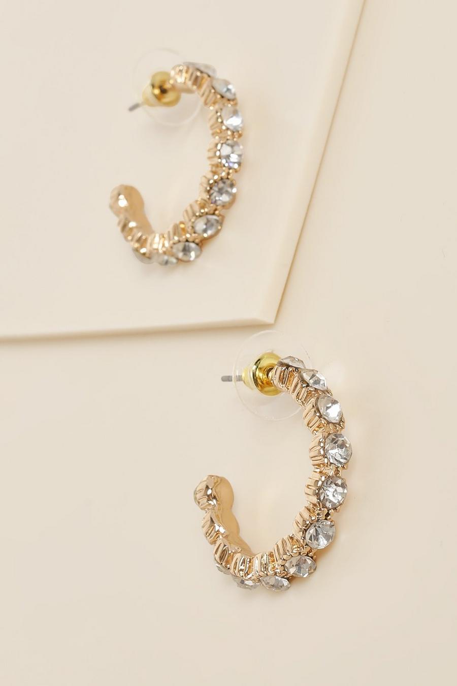 Gold Recycled Bobbled Rhinestone Hoop Earrings image number 1