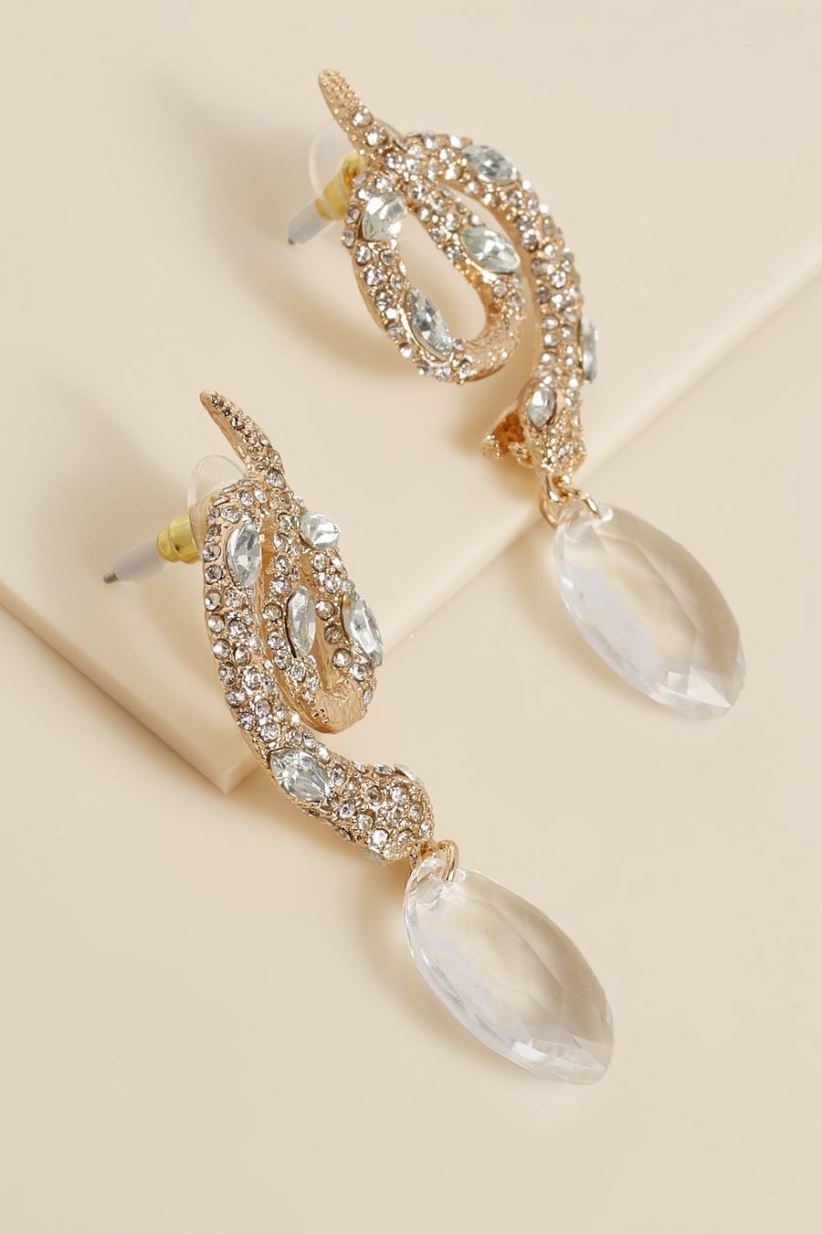 Silver Diamante Snake Earrings image number 1