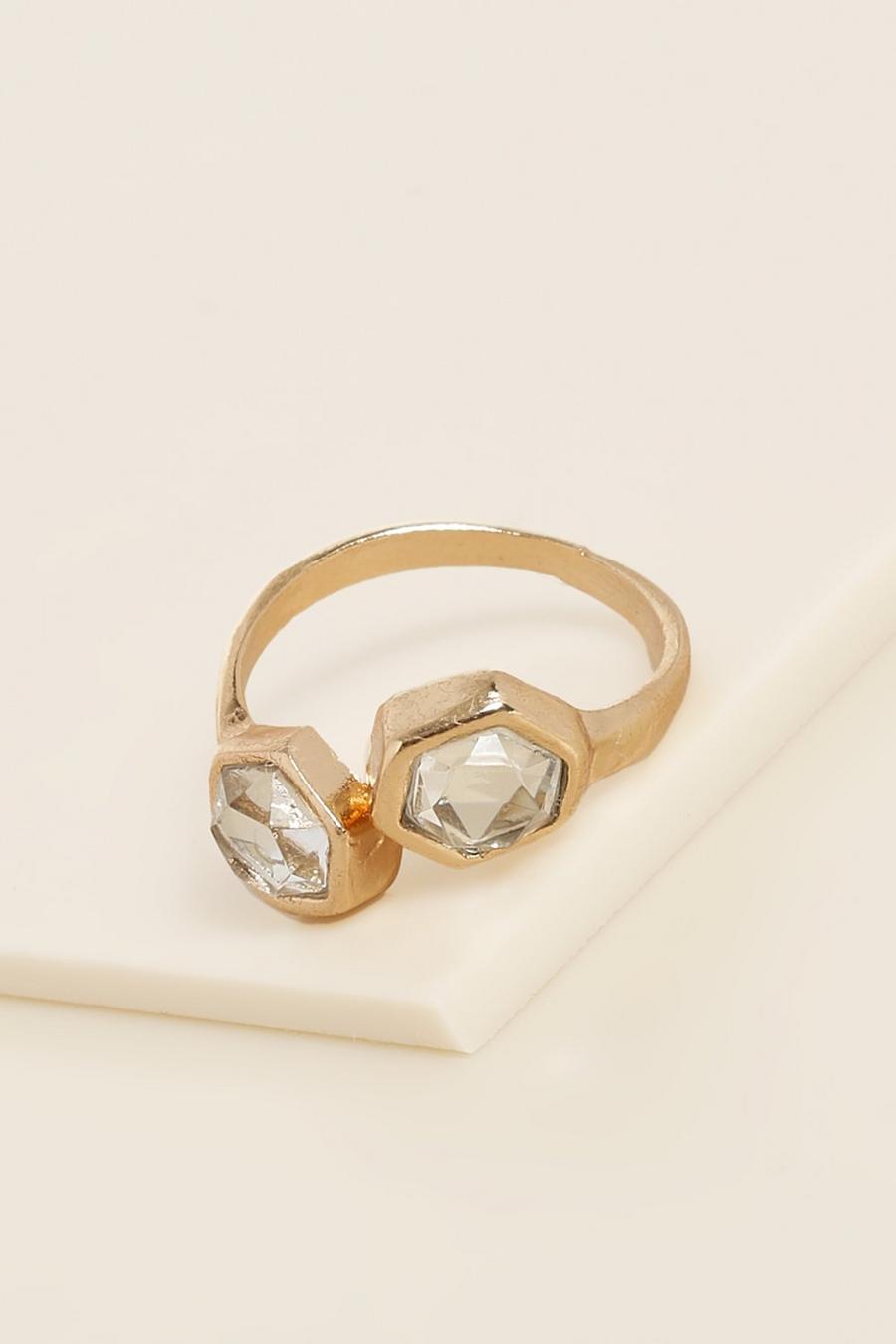 זהב טבעת יהלומים בצורת משושה ממתכת ממוחזרת  image number 1