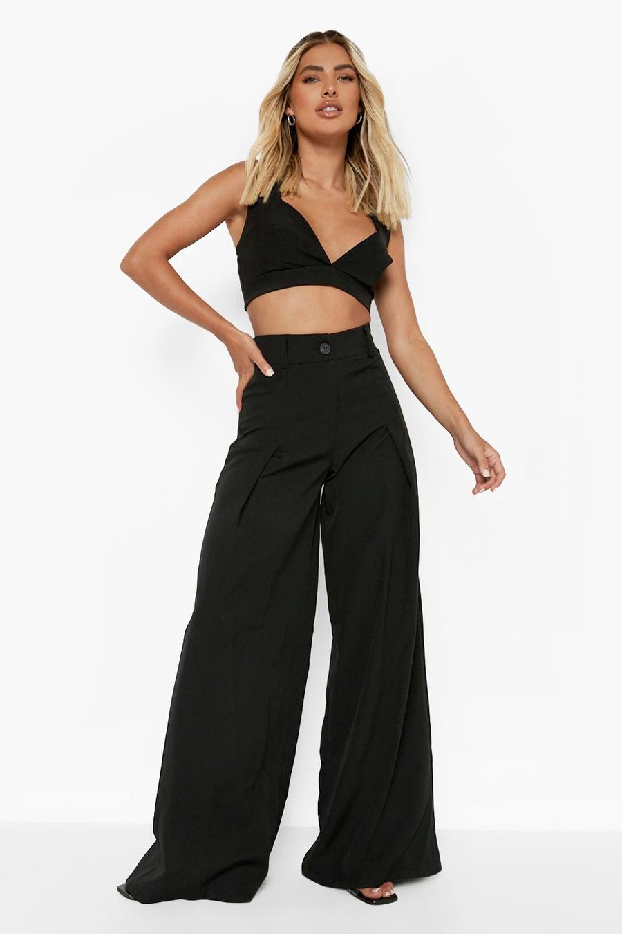 Black Extreme Wide Leg Woven Tailored Trouser image number 1