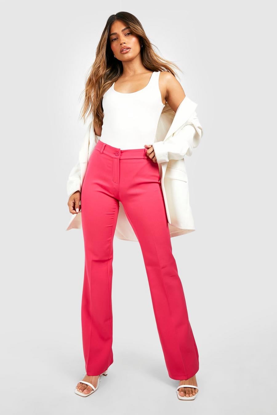 Hot pink מכנסיים ארוגים מחויטים בגזרה ישרה image number 1