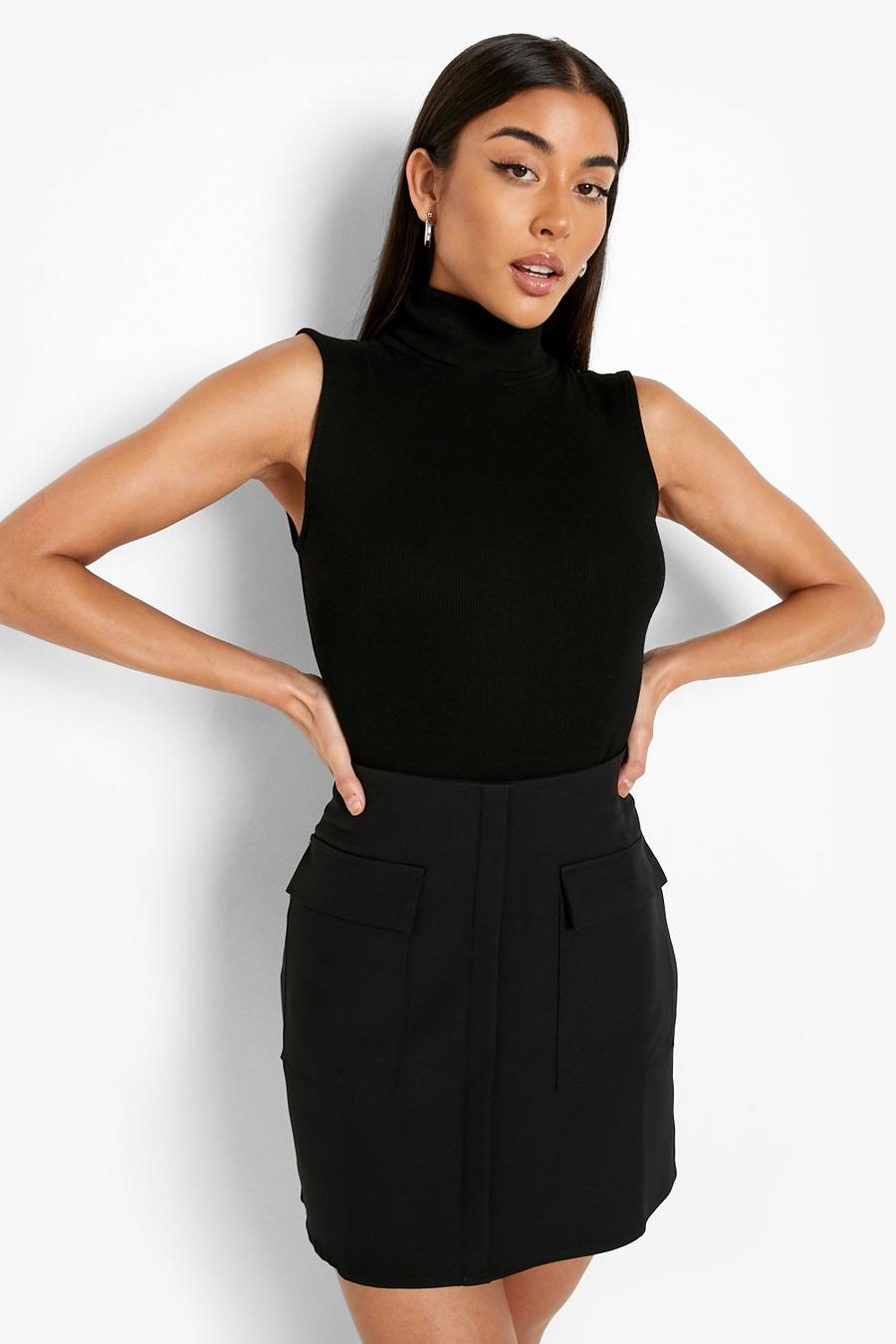Black Tailored Pocket Front Woven Mini Skirt image number 1