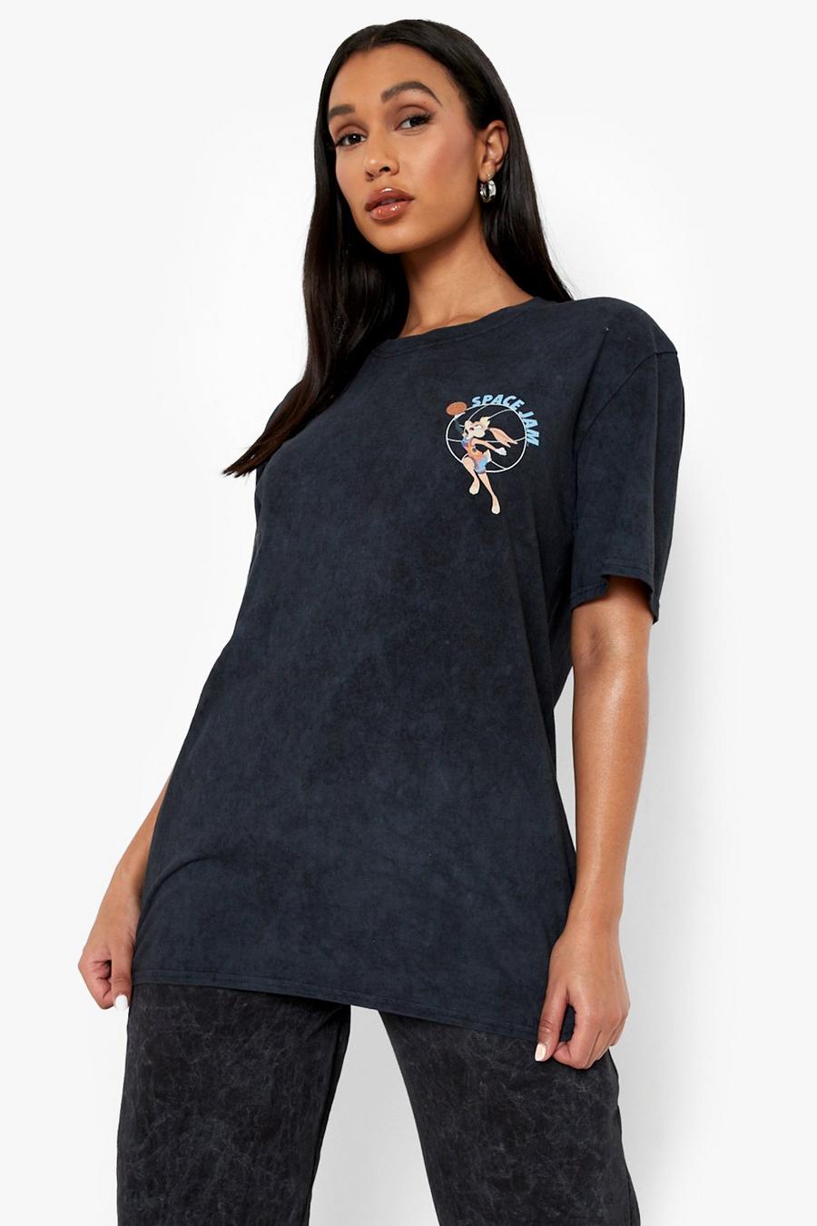 Black Space Jam Oversize t-shirt med stentvättad effekt image number 1